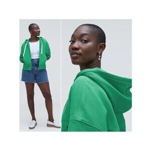 NWT Everlane The Track Full Zip Cropped Hoodie 100% Organic Cotton Green XXSmall